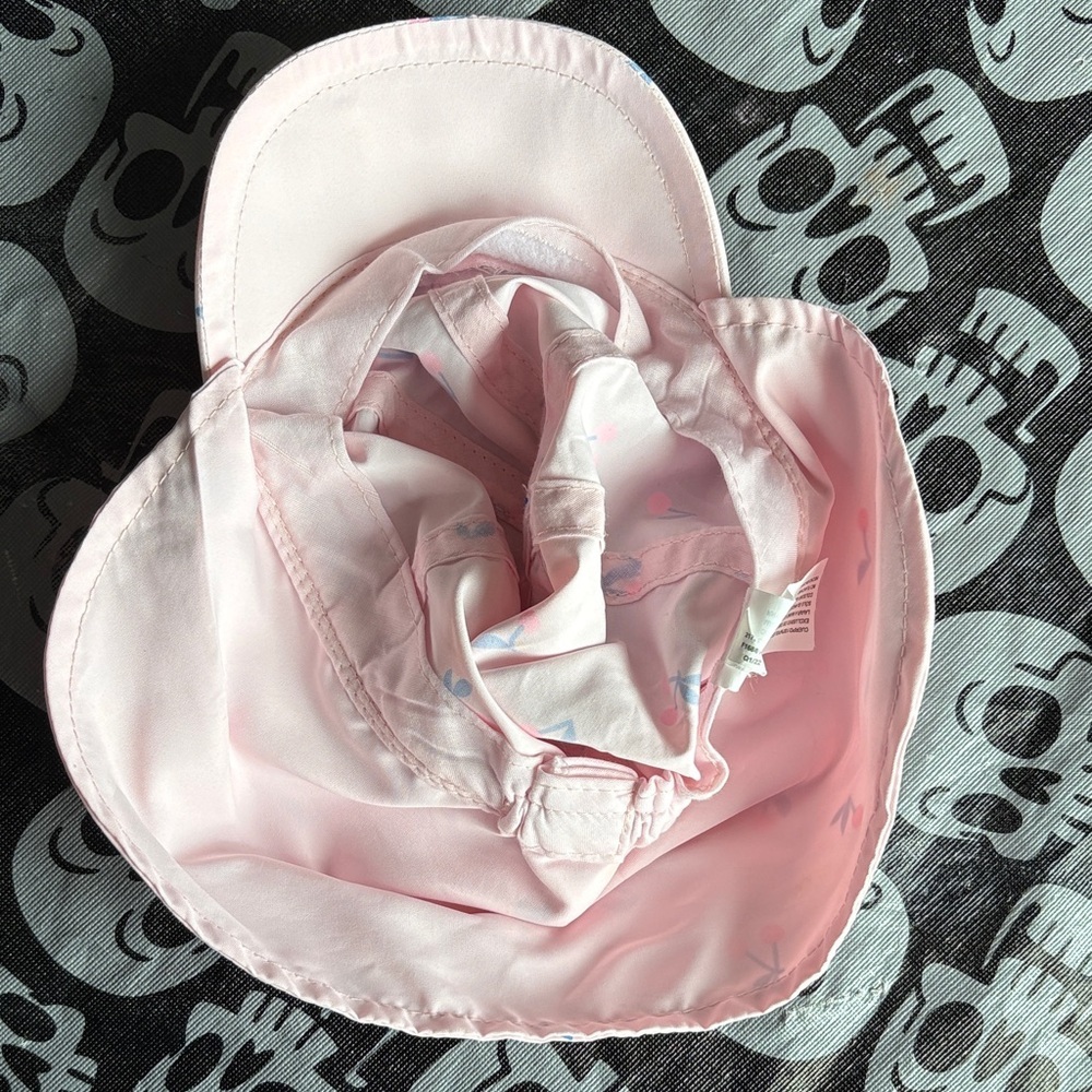 Baby/Toddler Pink and Blue Cherry Patterned Sun Hat with Neck Shield​​ - Picture 3 of 4